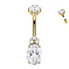Titanium Navel Piercing with Oval Crystal and Trio of Zircons