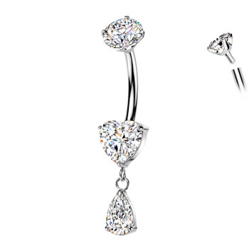 Piercing Banana Ombelico con Cuore e Cristallo a Goccia