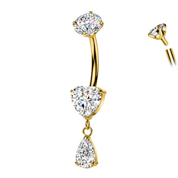 Piercing Banana Ombelico con Cuore e Cristallo a Goccia