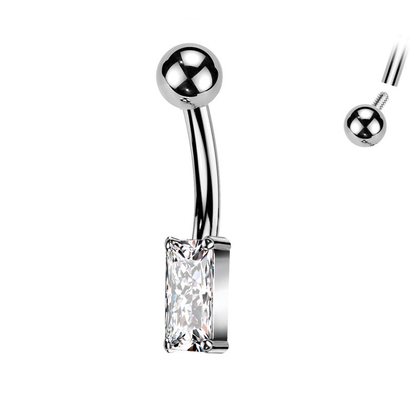 Titanium Eyebrow Piercing with Rectangular Crystal