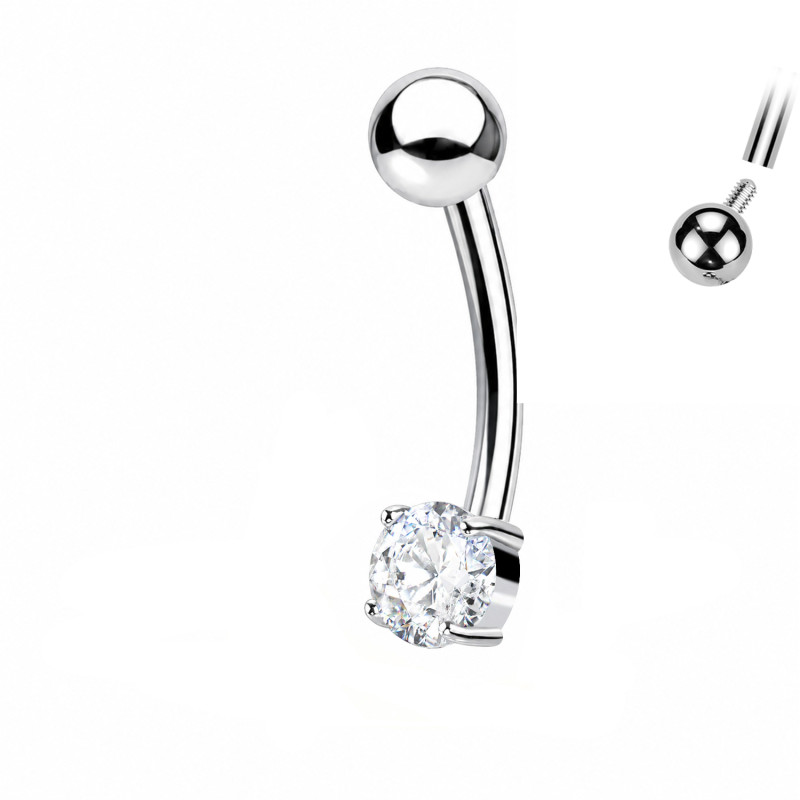 Titanium Eyebrow Piercing with Round Crystal