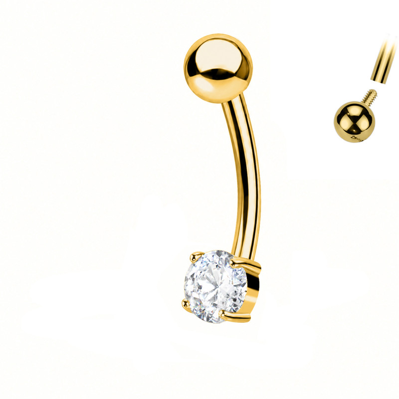Titanium Eyebrow Piercing with Round Crystal
