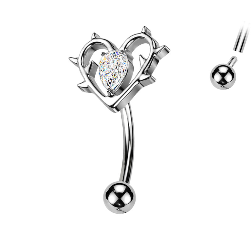 Titanium Eyebrow Piercing with Heart and Crystal