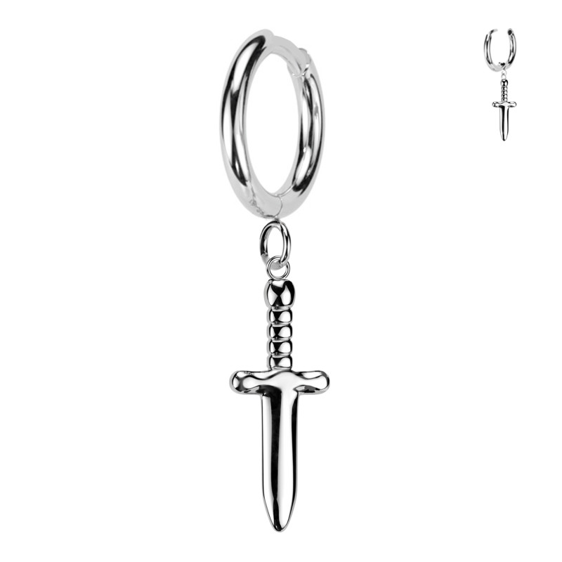 Titanium Clicker Hoop with Pendant Dagger, Helix