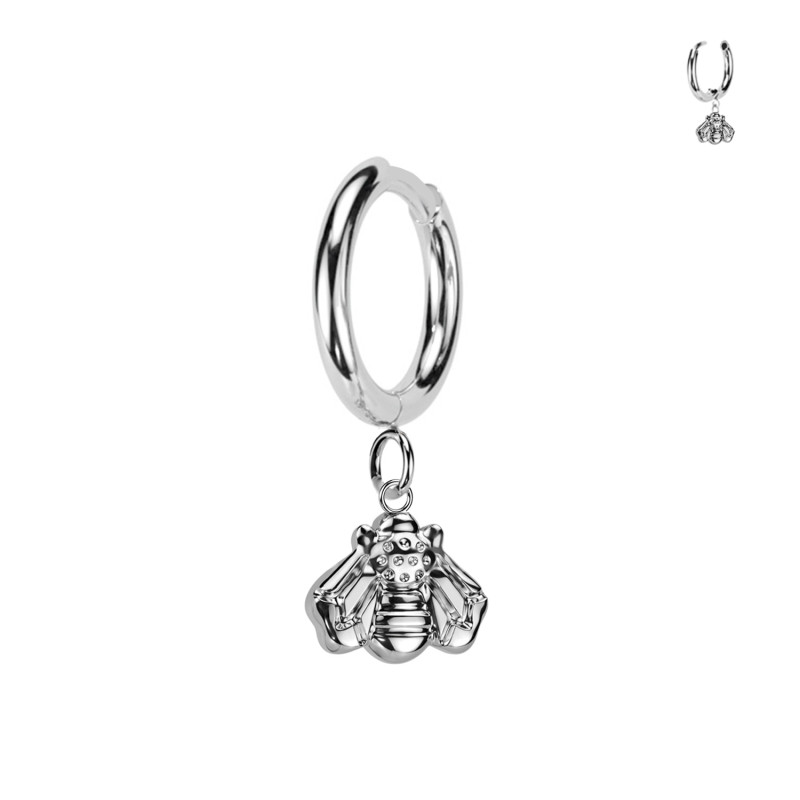 Titanium Clicker Ring with Hanging Bee, Helix
