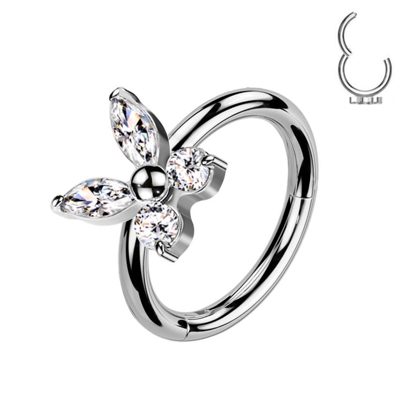 Piercing Cerchio Clicker in Titanio con Farfalla e Cristalli