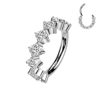 Piercing Anello in Titanio con Cristalli Quadrati
