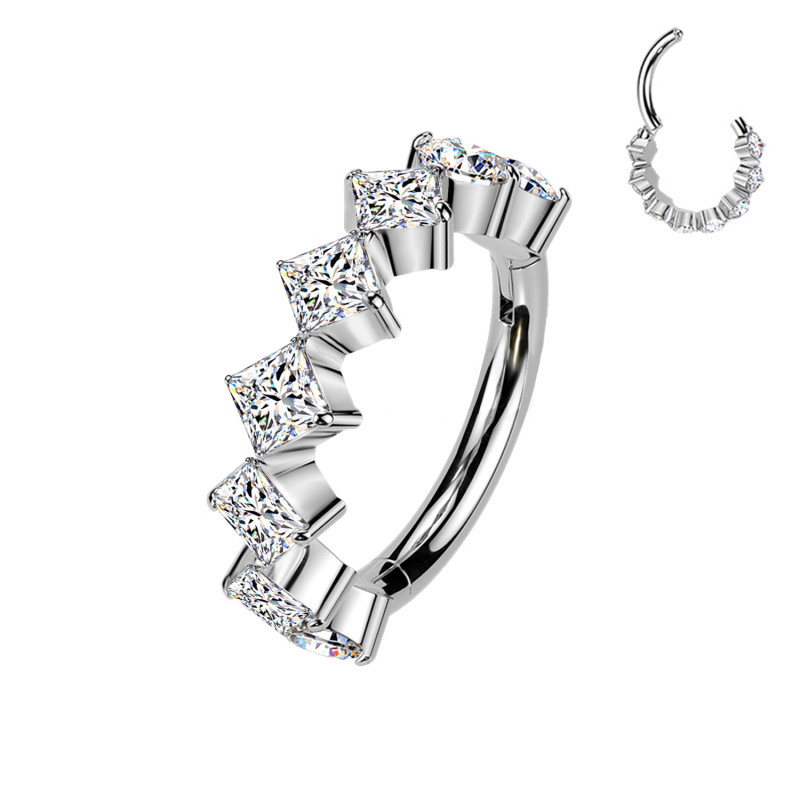 Piercing Anello in Titanio con Cristalli Quadrati