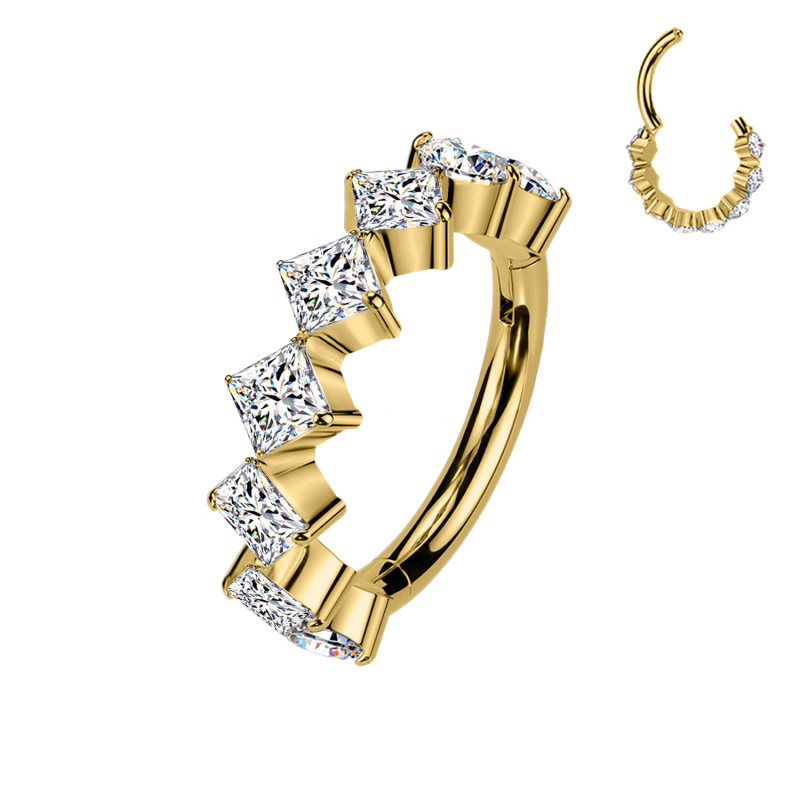 Piercing Anello in Titanio con Cristalli Quadrati