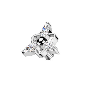Dermal Top a Forma di Fiore a Tre Petali con Cristalli