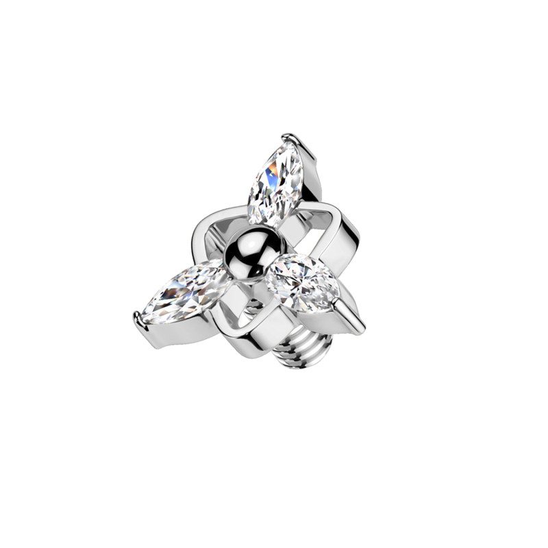 Three-Petal Flower-Shaped Dermal Top with Crystals