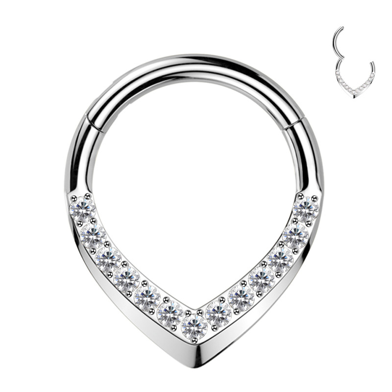 Piercing Cerchio Clicker a Forma di Goccia con Cristalli