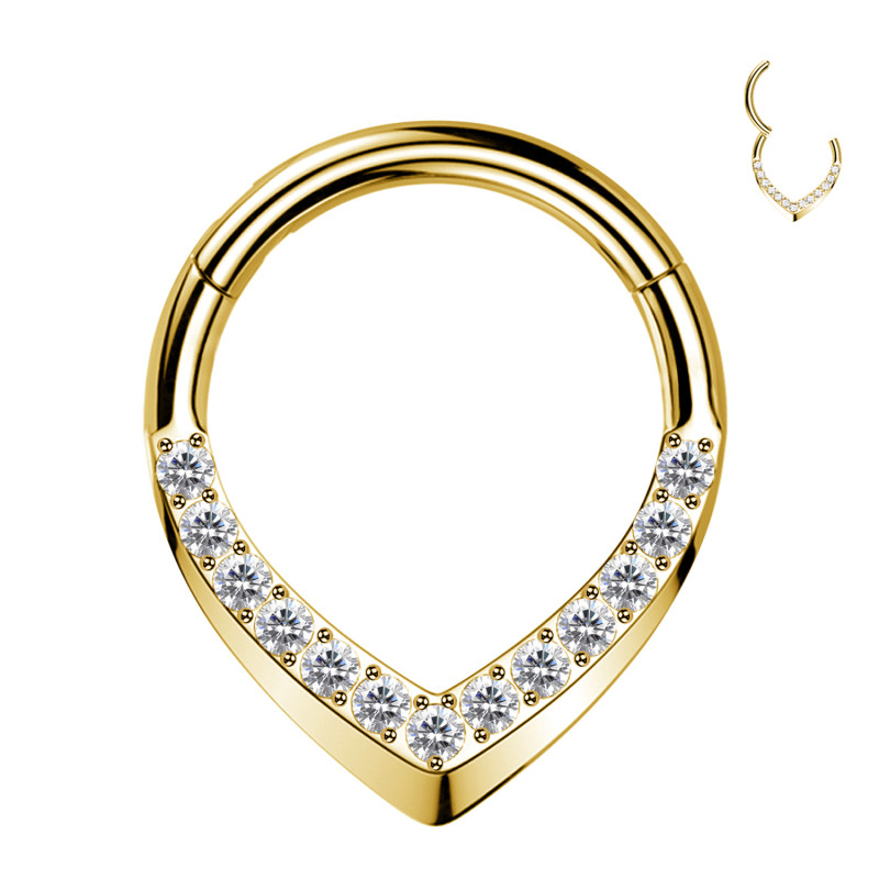 Piercing Cerchio Clicker a Forma di Goccia con Cristalli