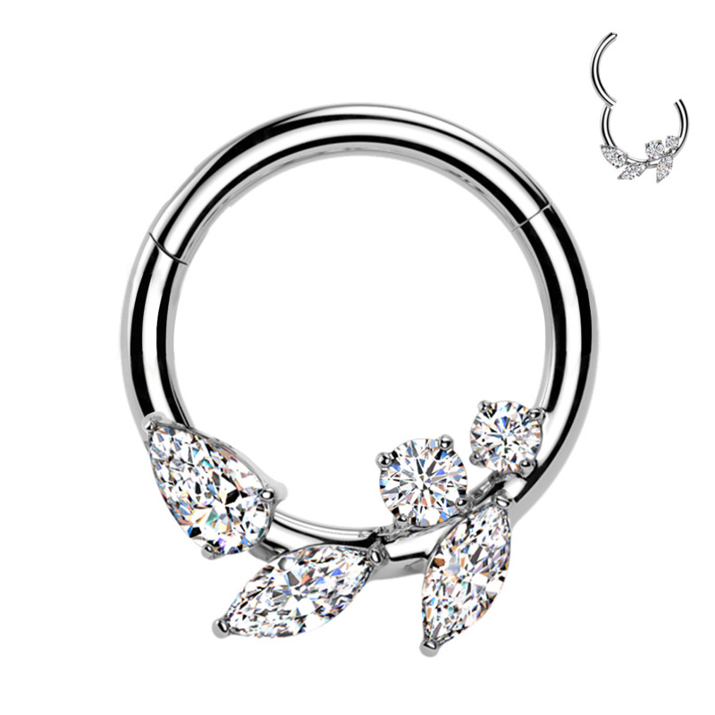 Piercing Cerchio Clicker con Cristalli e Foglie