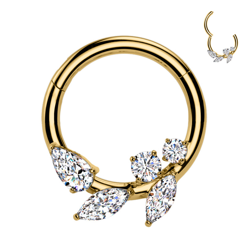 Piercing Cerchio Clicker con Cristalli e Foglie